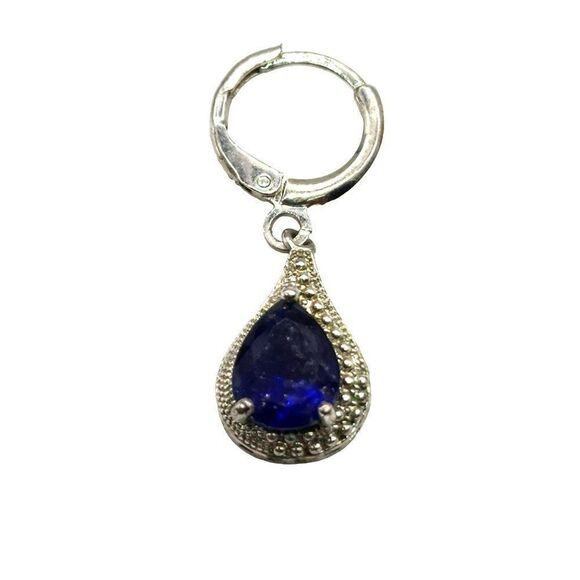 Pendant Necklace Blue Teardrop Stone Inlaid in Silver Tone Metal Art Deco Stylin - Picture 1 of 4